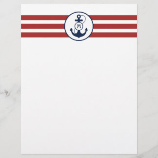 Papier Bandes rouges avec Ancre nautique et monogramme