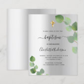 Papier Baptême argent invitation eucalyptus budget (Devant / Derrière)