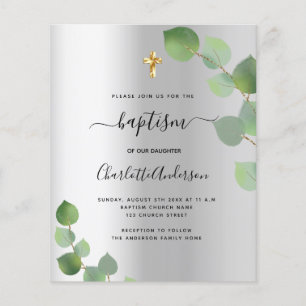 Papier Baptême argent invitation eucalyptus budget