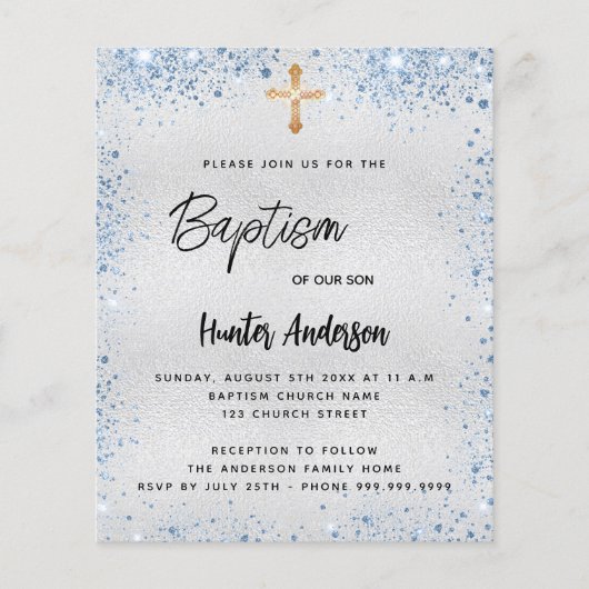 Papier Baptême argent parties scintillant bleu garçon bud (Devant)