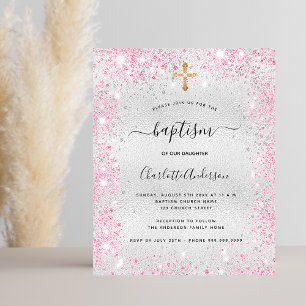 Papier Baptême argent rose fille parties scintillant budg
