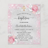 Papier Baptême argent rose fille parties scintillant flor (Devant)