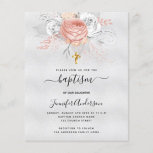 Papier Baptême argent rose or fille budget invitation