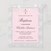 Papier Baptême argent rose parties scintillant fille invi (Devant)