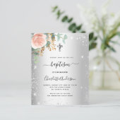 Papier Baptême blanc argenté invitation à l'eucalyptus (Debout devant)