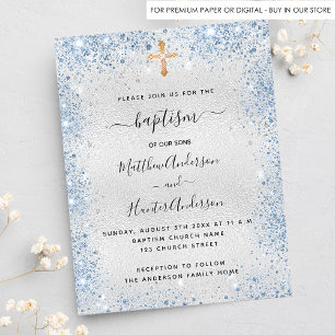 Papier Baptême bleu argent jumeau garçons budget invitati