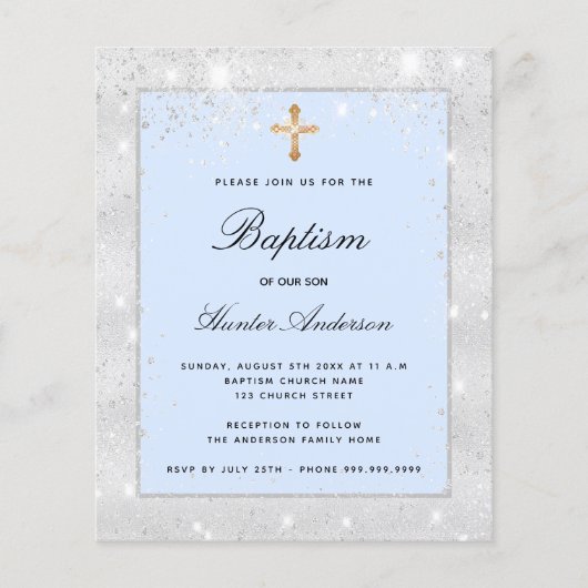 Papier Baptême bleu argent parties scintillant garçon cro (Devant)
