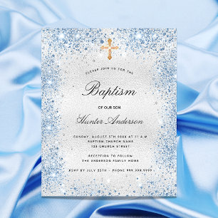 Papier Baptême bleu argenté invitation garçon