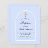 Papier Baptême bleu bébé garçon invitation arc (Devant / Derrière)