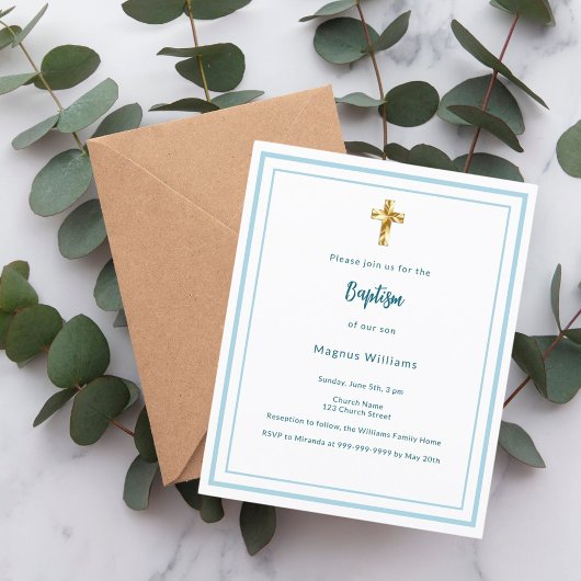Papier Baptême bleu clair invitation