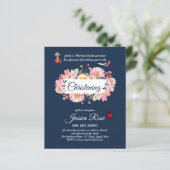 Papier Baptême bleu rose floral Invitations (Debout devant)