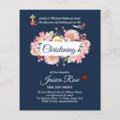 Papier Baptême bleu rose floral Invitations (Devant)