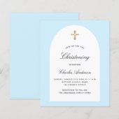 Papier Baptême budget bleu clair arche blanc garçon (Devant / Derrière)