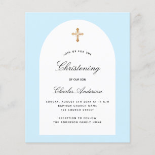 Papier Baptême budget bleu clair arche blanc garçon