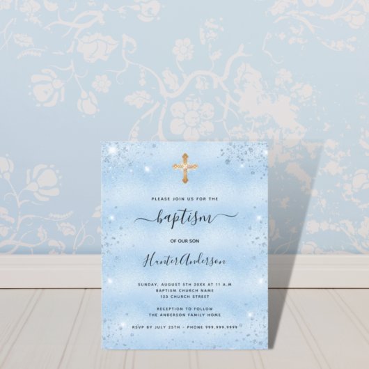 Papier Baptême budget bleu clair invitation garçon