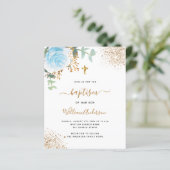 Papier Baptême budget eucalyptus bleu or fleuri garçon (Debout devant)