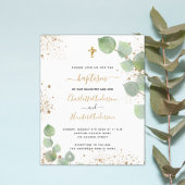 Papier Baptême budget eucalyptus or jumeaux invitation