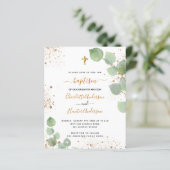 Papier Baptême budget eucalyptus or jumeaux invitation (Debout devant)