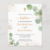 Papier Baptême budget eucalyptus or jumeaux invitation (Devant)