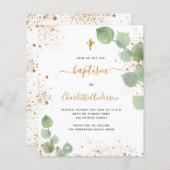 Papier Baptême budget eucalyptus parties scintillant invi (Devant / Derrière)