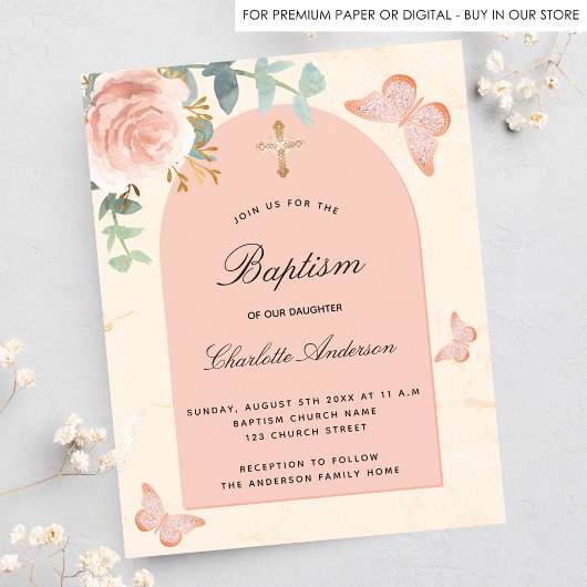 Papier Baptême Budget eucalyptus rose papillons floraux