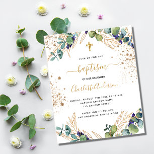 Papier Baptême budget eucalyptus vert croix or