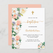 Papier Baptême budget flores couleur eau rose blanc (Devant / Derrière)