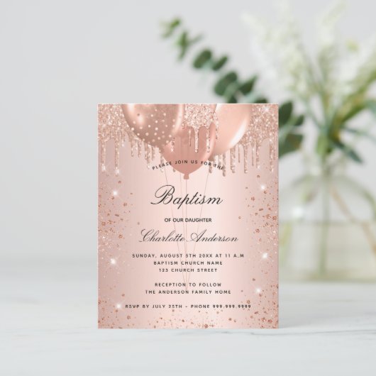 Papier Baptême Budget rose or blush parties scintillant b (Debout devant)