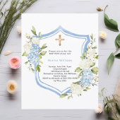 Papier Baptême crête fleurs bleues invitation garçon