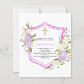 Papier Baptême crête rose violet fleurs fille invitation (Devant)