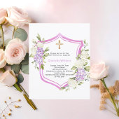 Papier Baptême crête rose violet fleurs fille invitation