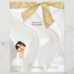 Papier Baptême de bébé fille Christening Or Blanc