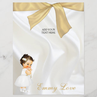 Papier Baptême de bébé fille Christening Or Blanc