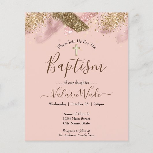 Papier Baptême de Parties scintillant rose Invitations bu (Devant)