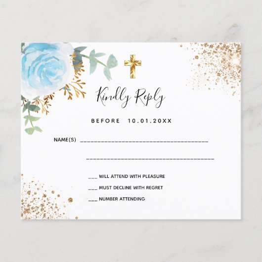 Papier Baptême d'eucalyptus bleu Budget RSVP (Devant)