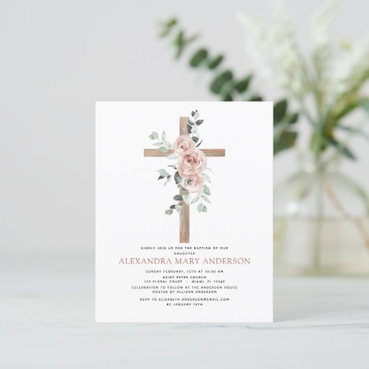 Papier Baptême Dusty Rose Eucalyptus Invitation (Debout devant)
