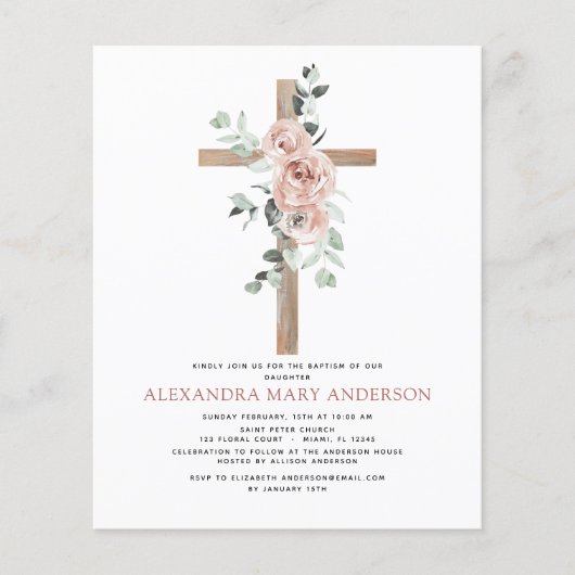 Papier Baptême Dusty Rose Eucalyptus Invitation (Devant)