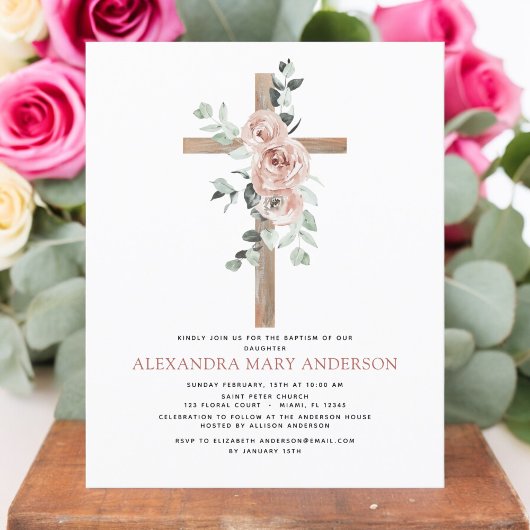 Papier Baptême Dusty Rose Eucalyptus Invitation