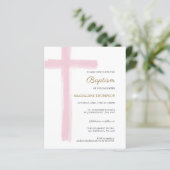 Papier Baptême Fille Croix Aquarelle Rose Simple Budget (Debout devant)