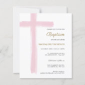 Papier Baptême Fille Croix Aquarelle Rose Simple Budget (Devant)