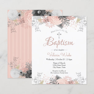 Papier Baptême floral rose pâle Invitations budgétaires