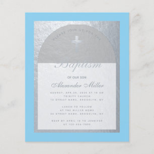 Papier Baptême Garçon Budget Bébé bleu Argent Invitation