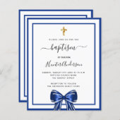 Papier Baptême garçon royal bleu blanc arc invitation (Devant / Derrière)