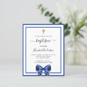 Papier Baptême garçon royal bleu blanc arc invitation (Debout devant)