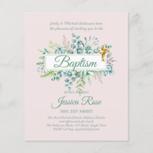 Papier Baptême Invitation Eucalyptus BUDGET Vert