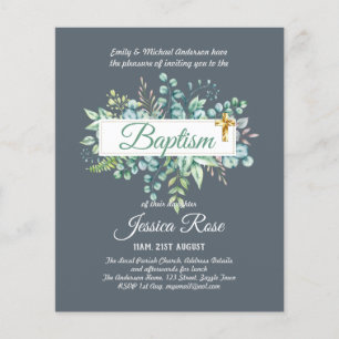 Papier Baptême Invitation Eucalyptus BUDGET Vert