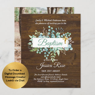 Papier Baptême Invitation Eucalyptus BUDGET Vert