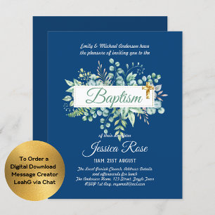 Papier Baptême Invitation Eucalyptus BUDGET Vert