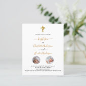 Papier Baptême jumeaux blanc invitation photo (Debout devant)