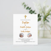 Papier Baptême jumeaux blanc photo budget invitation (Debout devant)